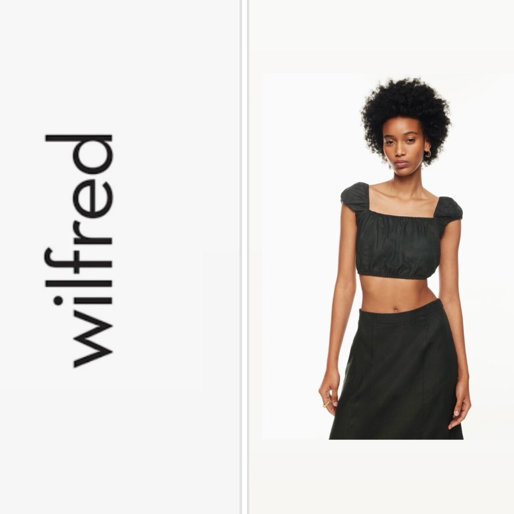 ARITZIA WILFRED Adelisa Grey Crop Top Cap Sleeve Off The Shoulder Cotton Small